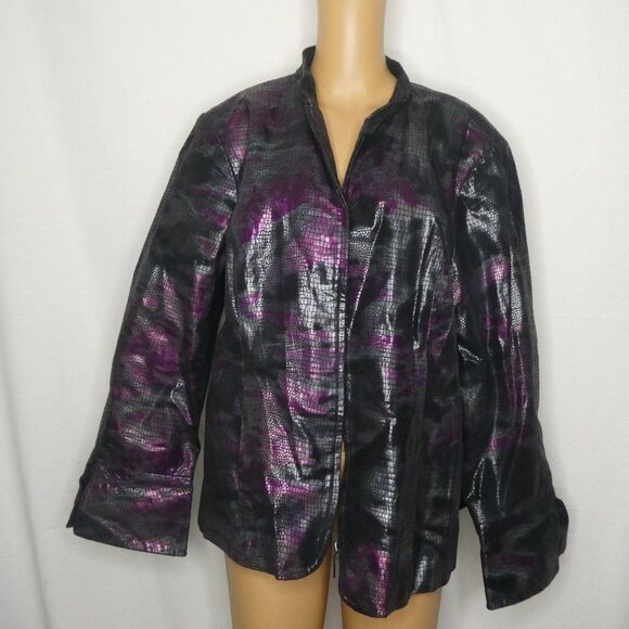 Pamela McCoy Leather Jacket Oil Slick Iridescent - Picture 1 of 8